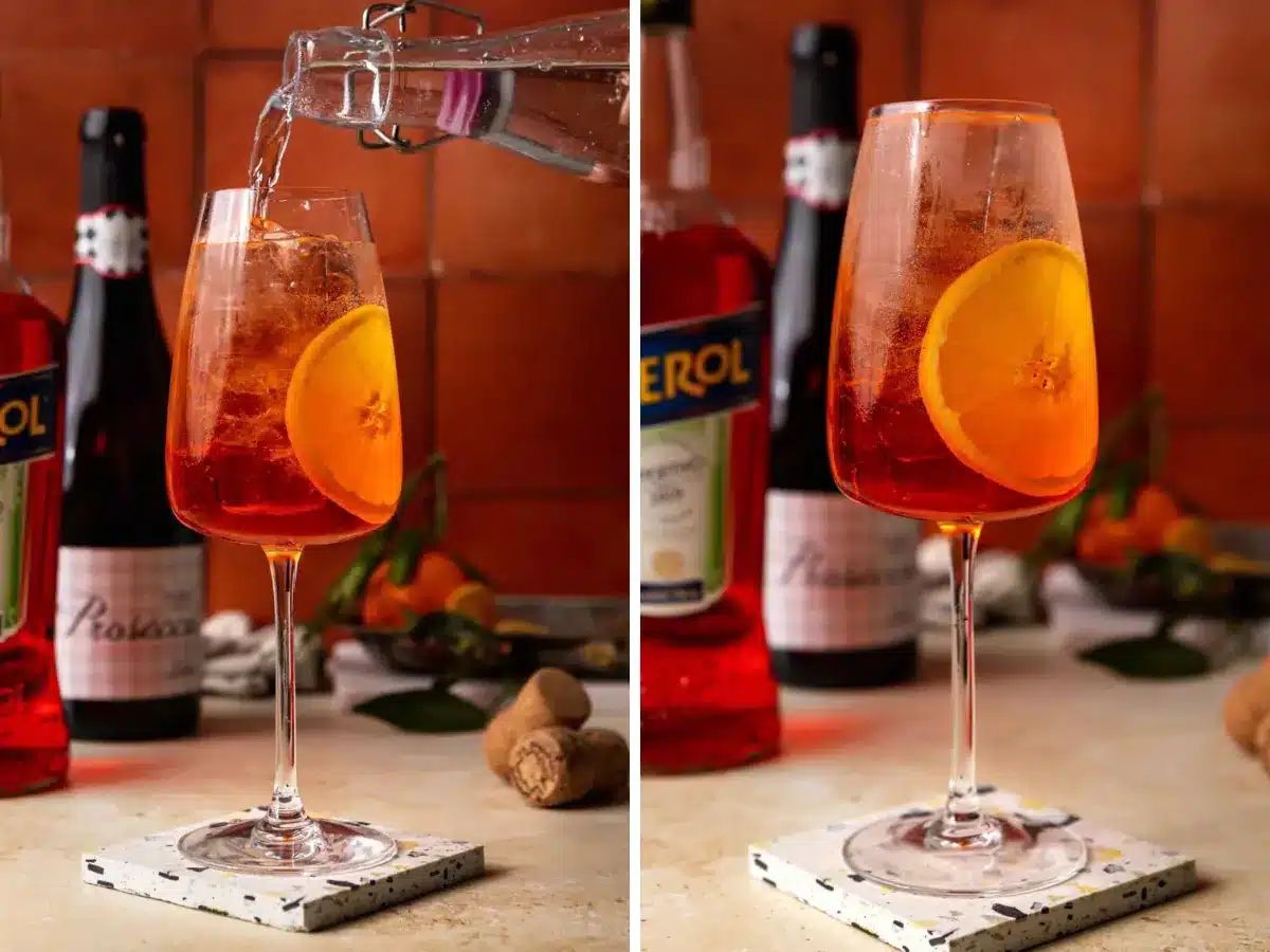 adding final ingredient and finished drink collage 