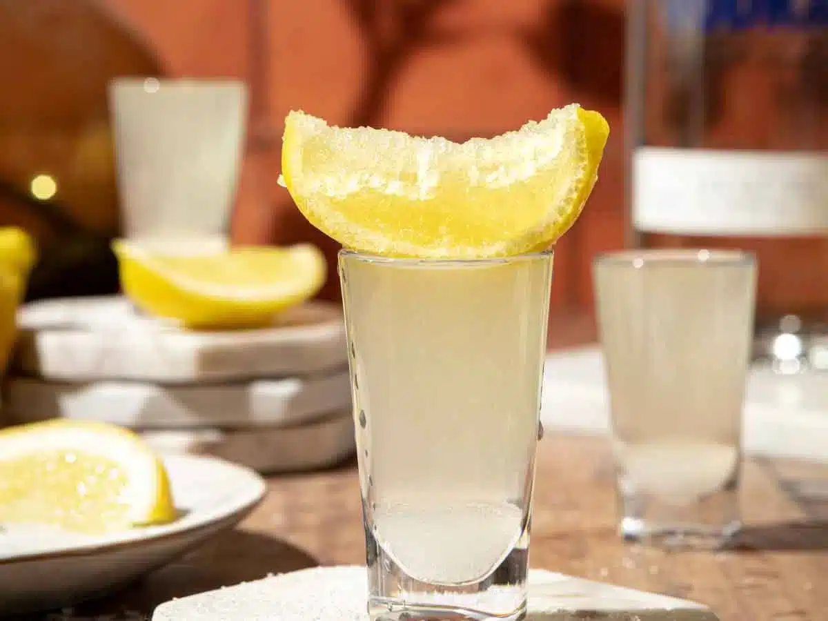 finished shot with lemon on top 