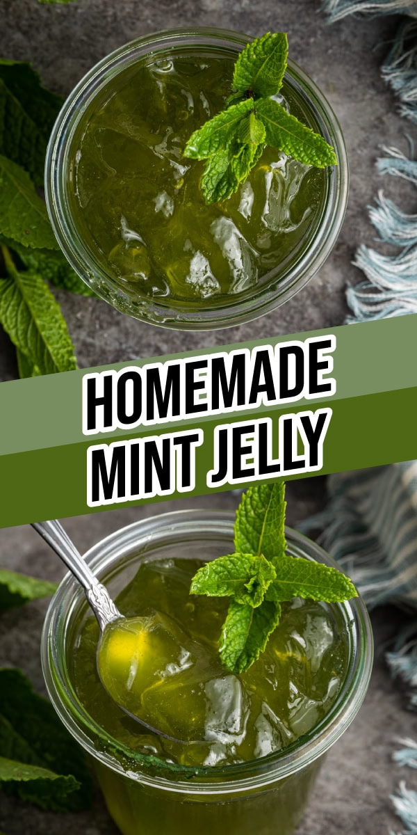 collage of prepared jelly in jar garnished with mint leaves