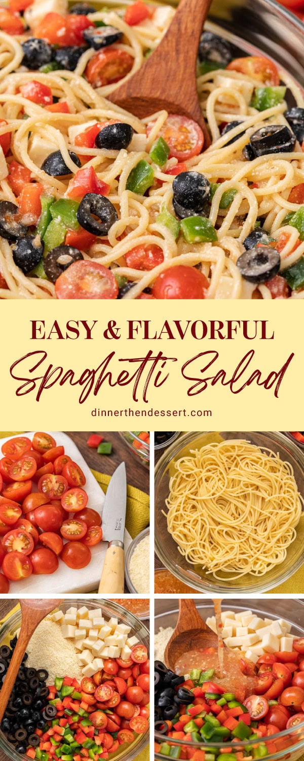Collage of prep steps and finished pasta salad