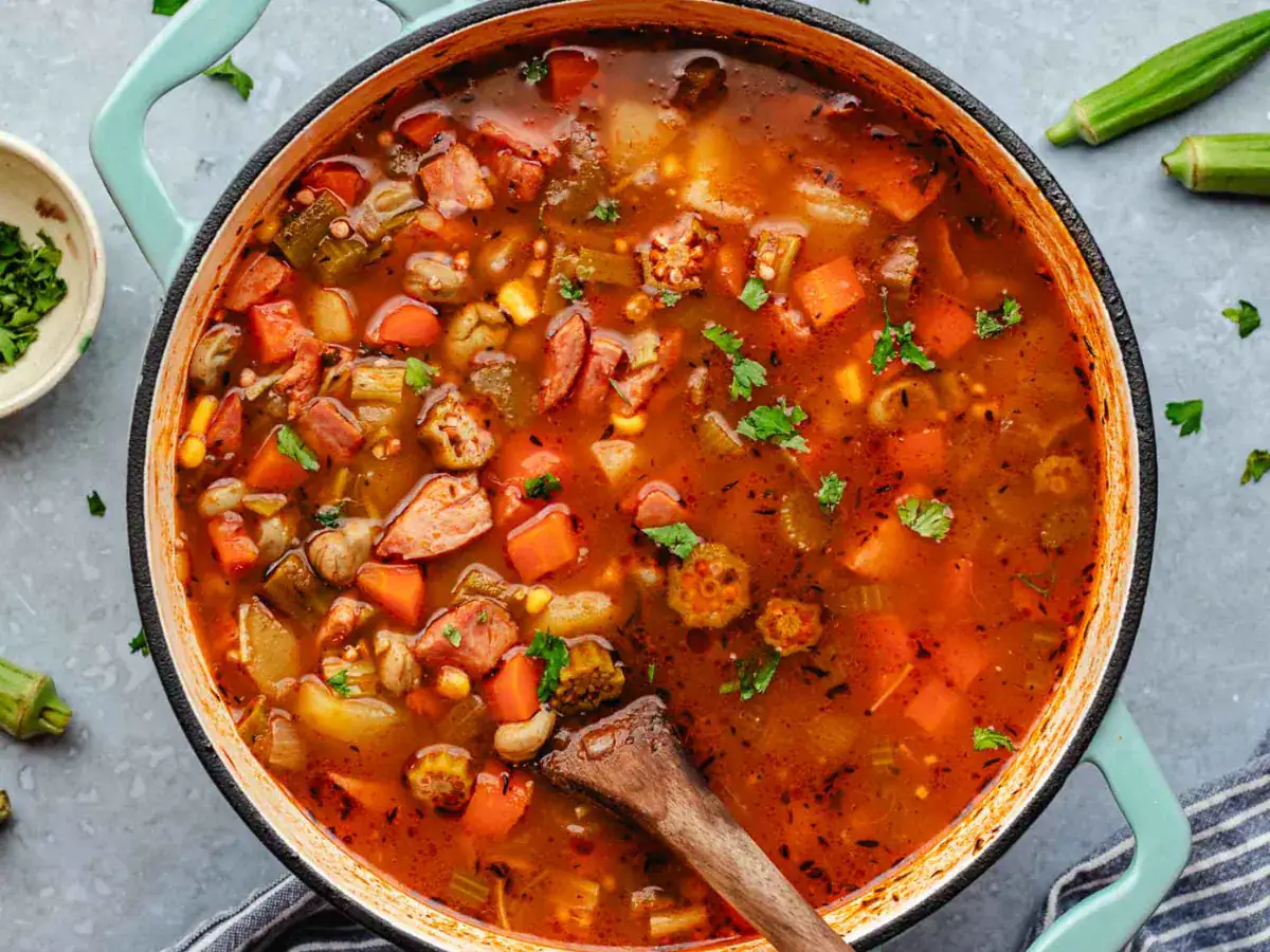 Soup in pot ready to serve
