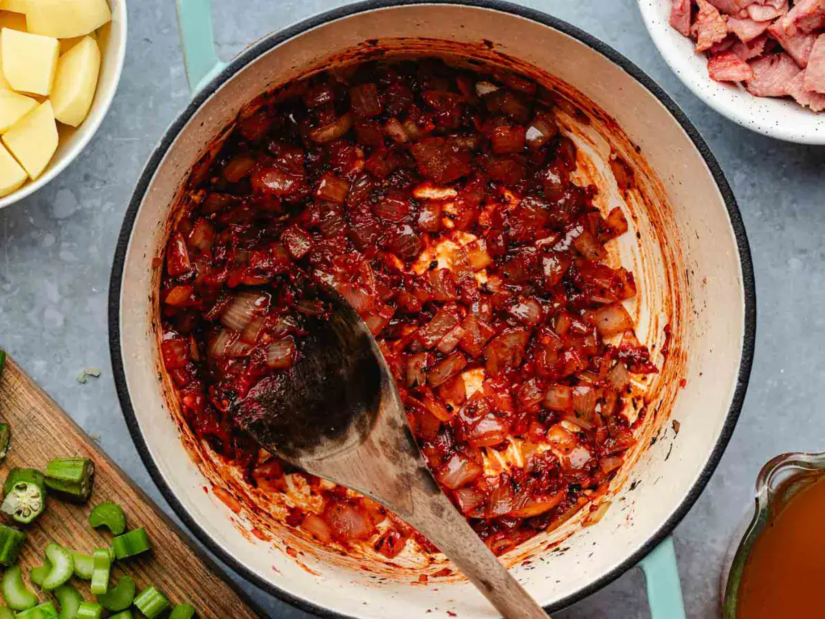 Okra in pot with spoon