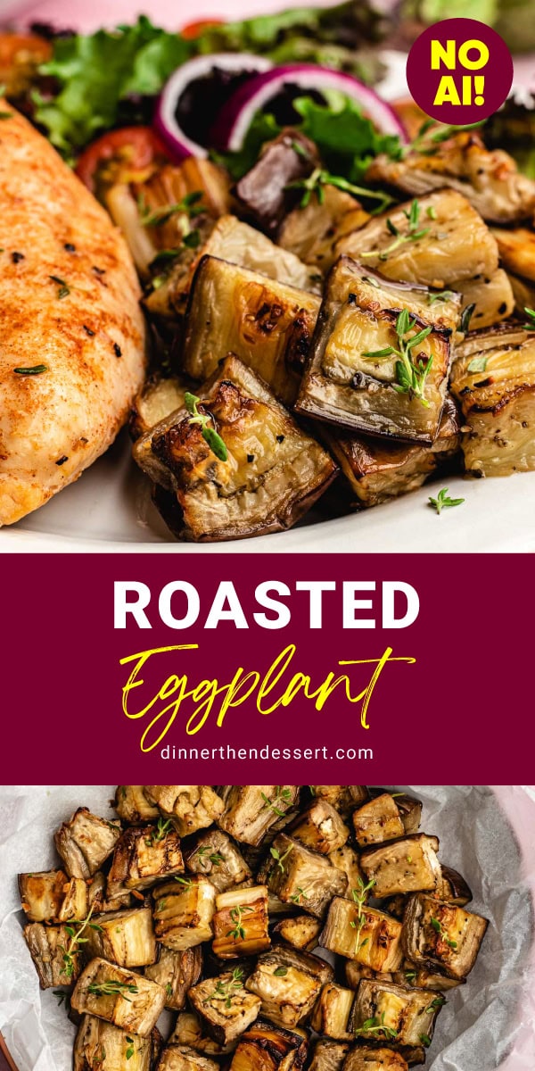 Roasted pieces of eggplant on a plate