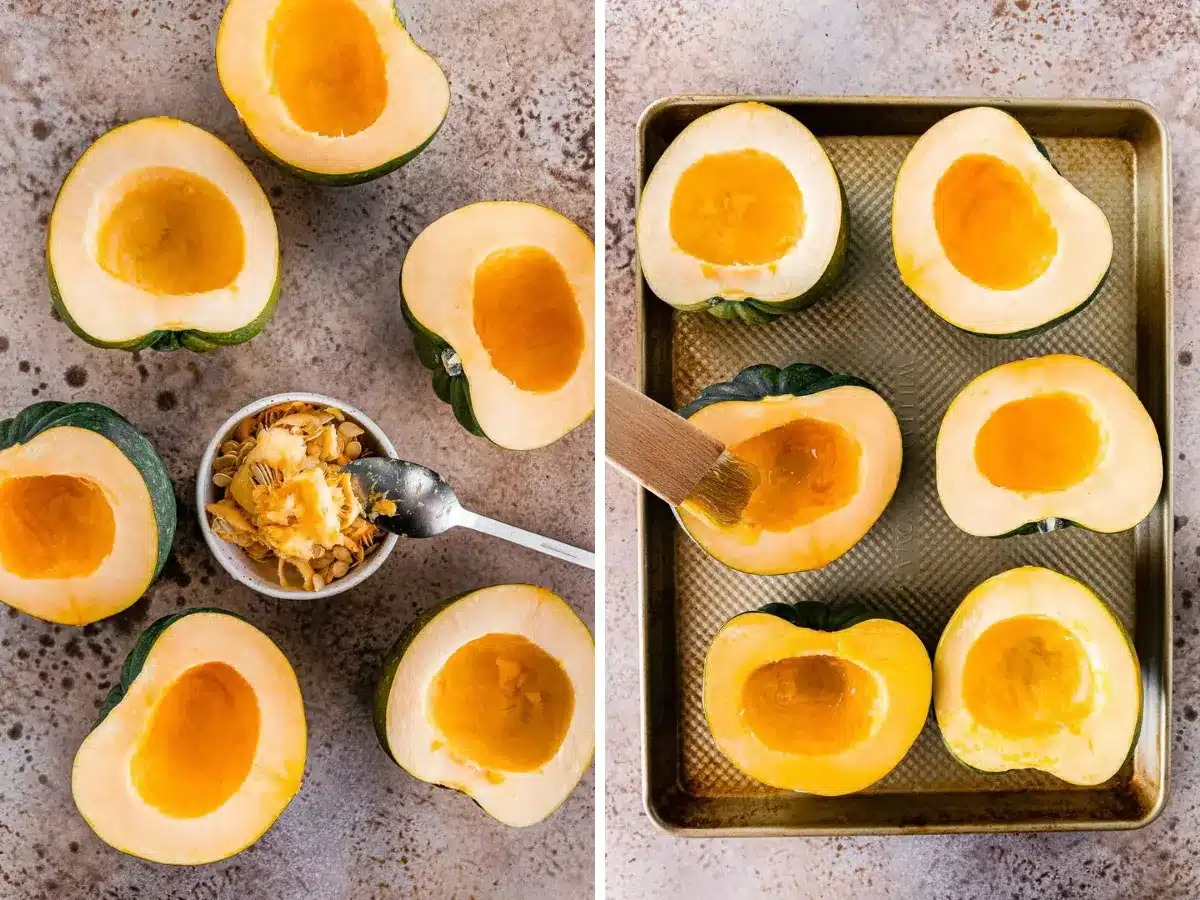 preparing the squash to bake 