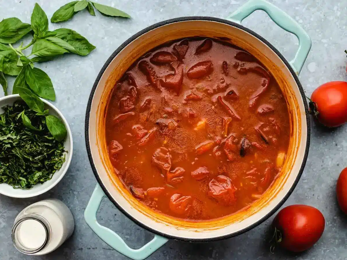 soup after cooking in a pot 