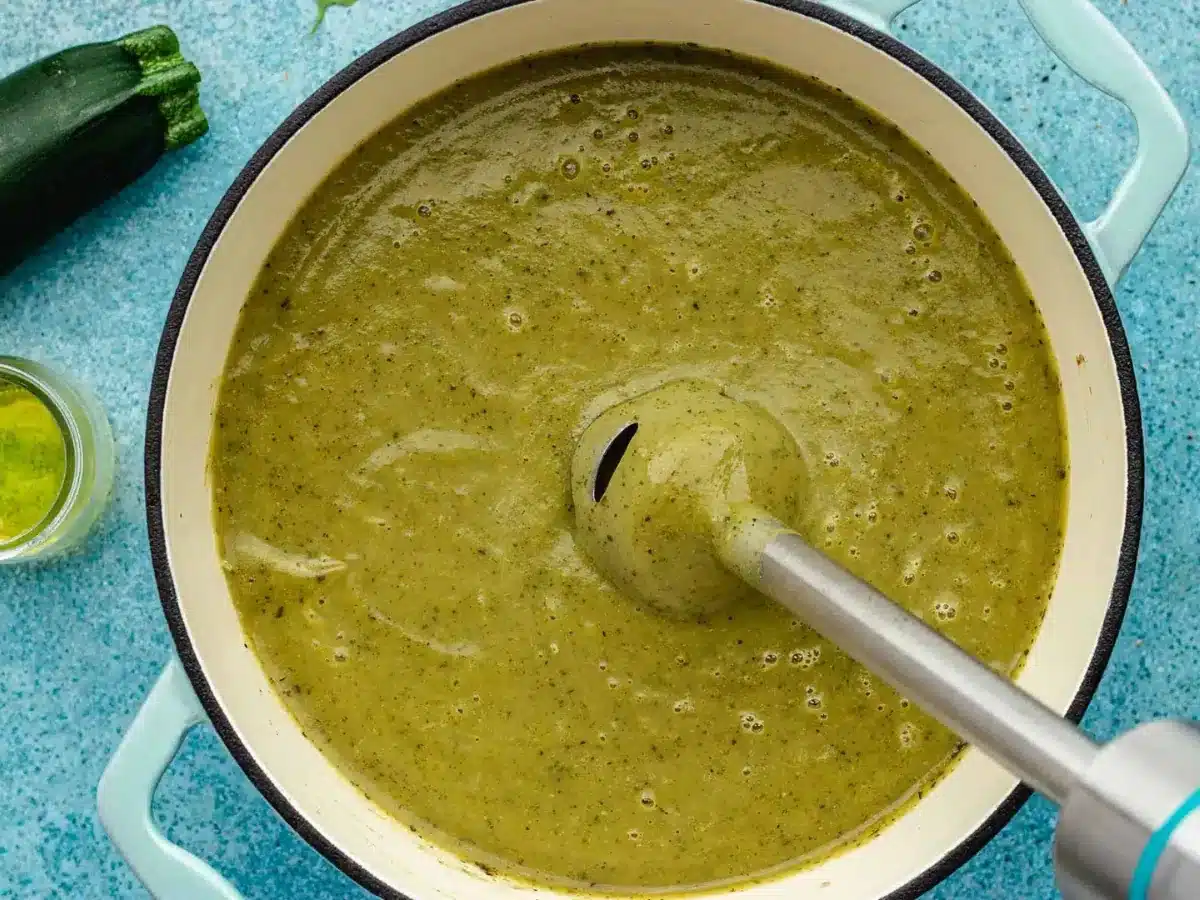 blending up soup with a stick blender