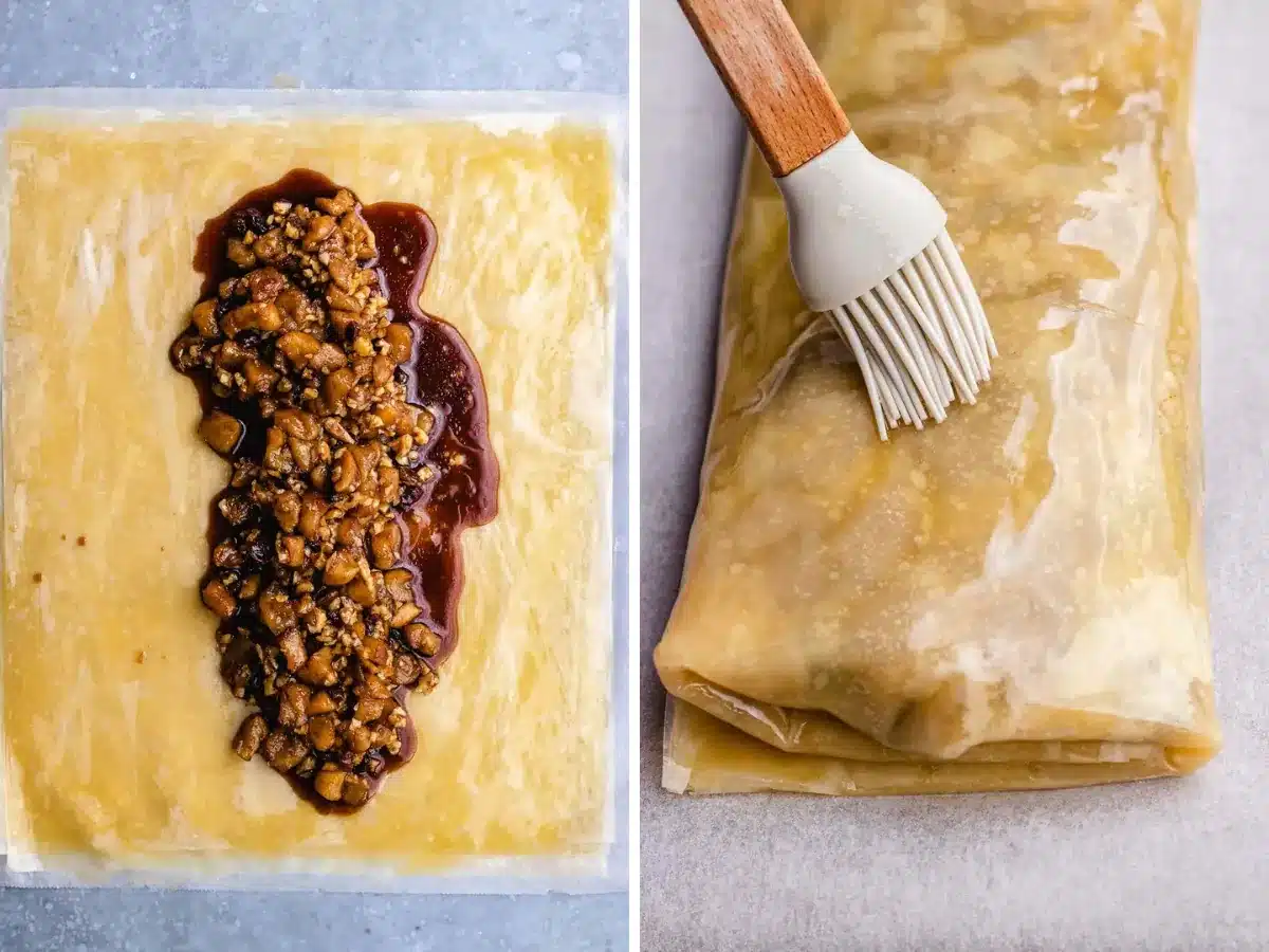 adding filling to the pastry collage