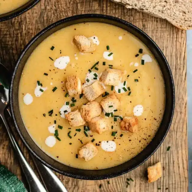bowl of potato soup with toppings