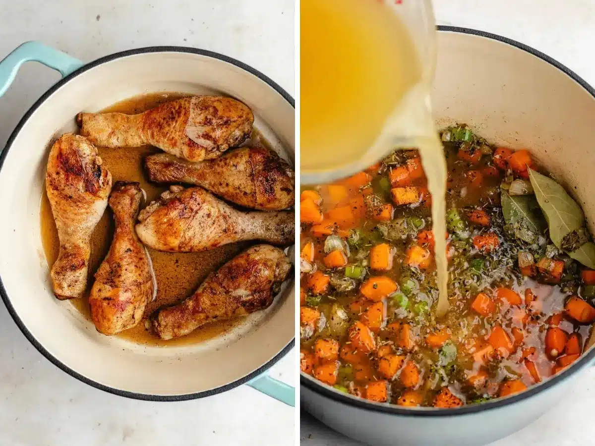 collage of steps to cook soup 