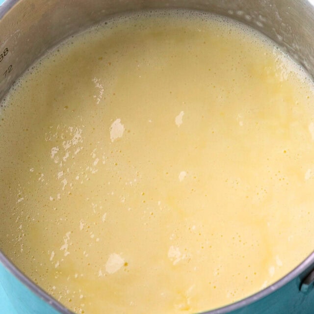 Finished vanilla cream in a metal pan