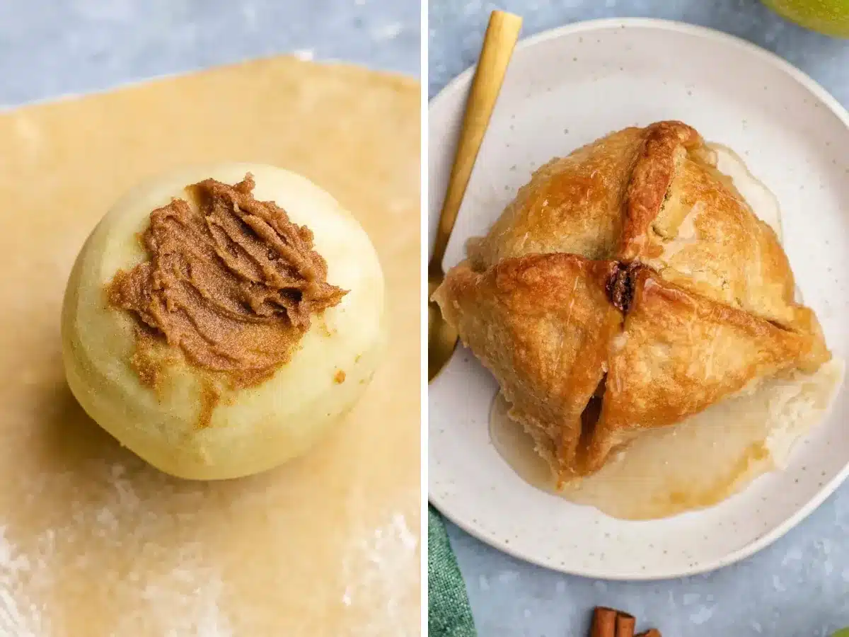 before and after of single baked apple collage 