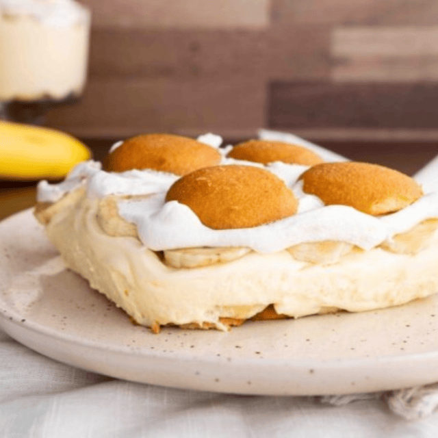 pudding served on a white plate
