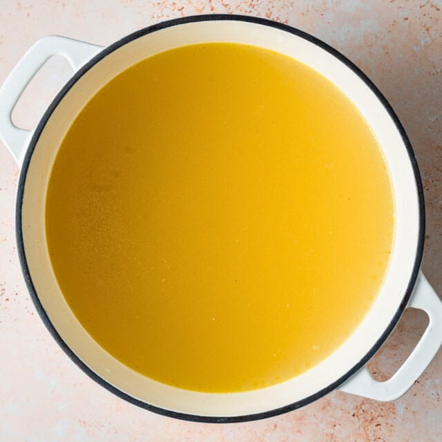 Homemade broth in a pot