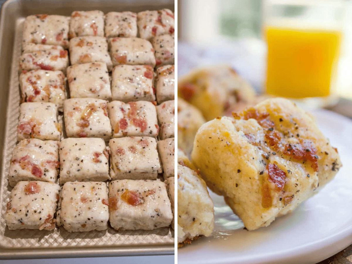 collage of raw dough and baked biscuit