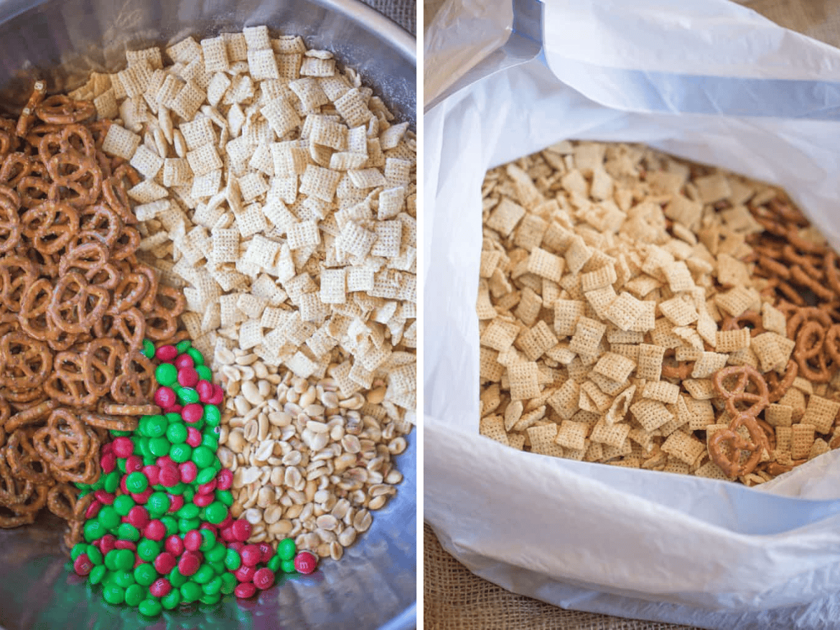 ingredients in a bowl and in a bag collage 