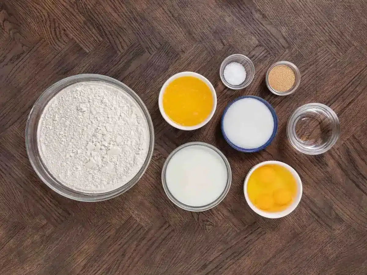 Ingredients for rolls laid out in dishes