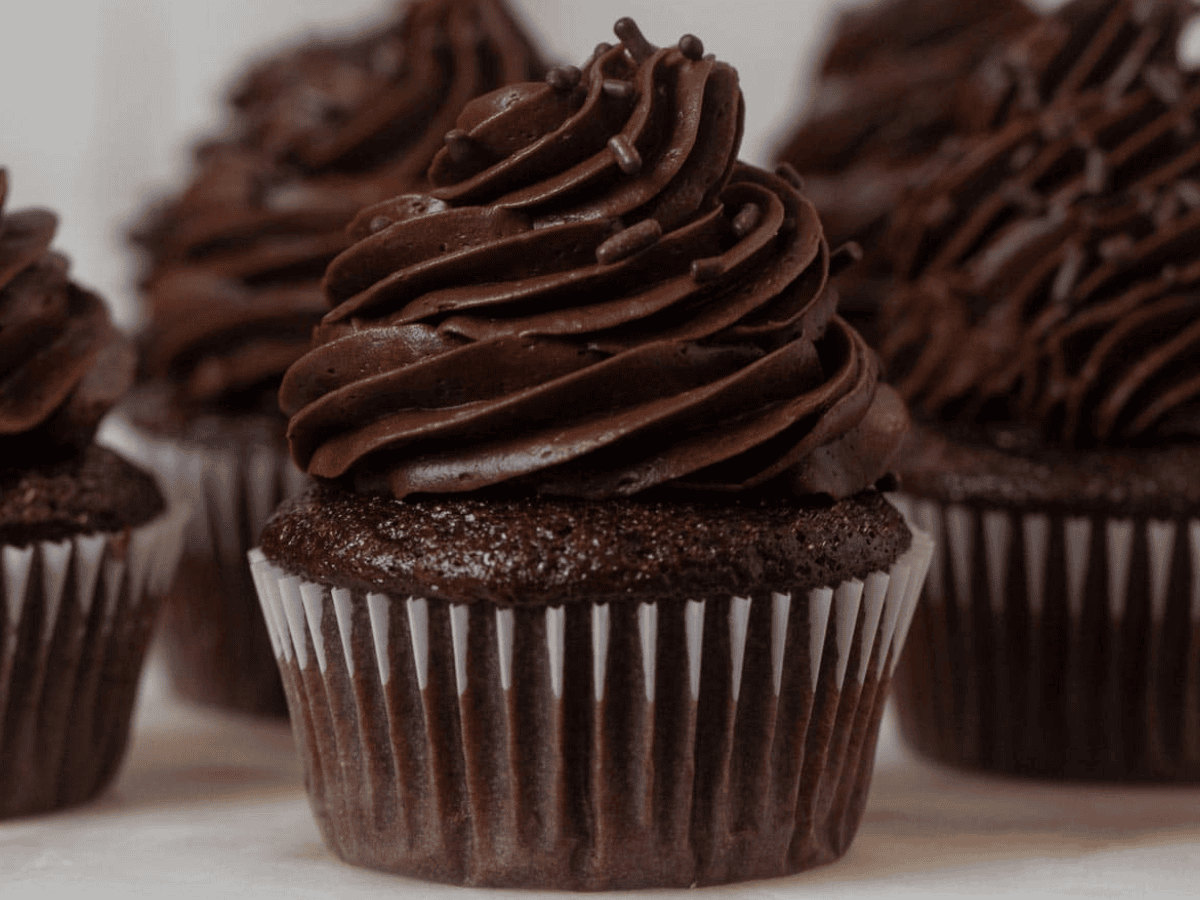 Close up of cupcake on cake stand