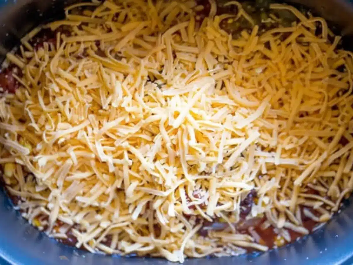 adding cheese to dip 
