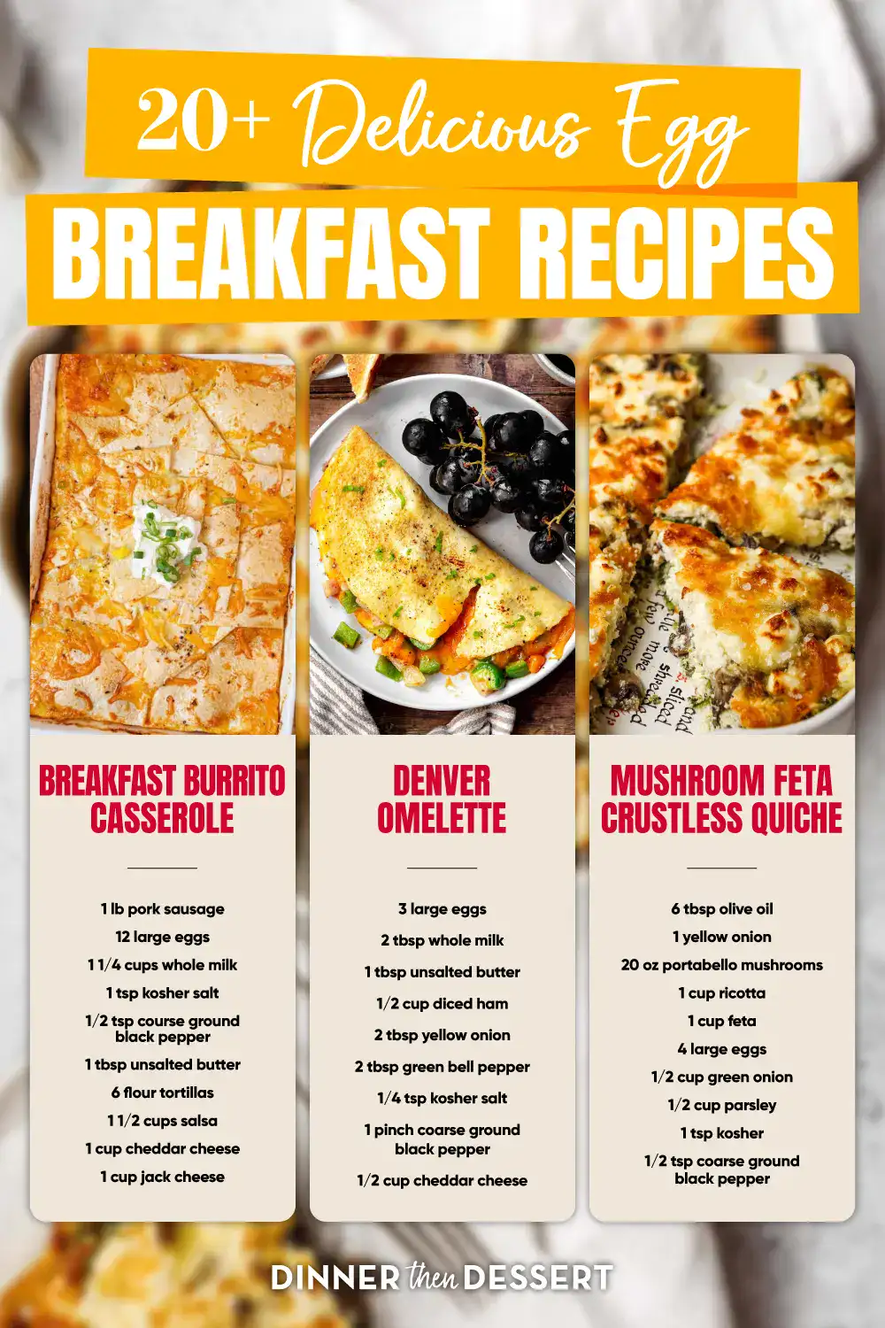 Three breakfast images with recipes beneath
