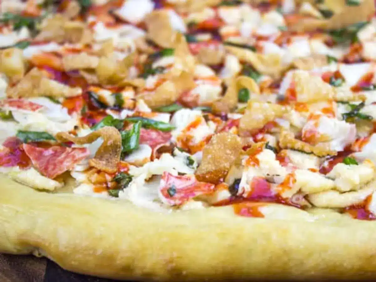 close up side view of pizza