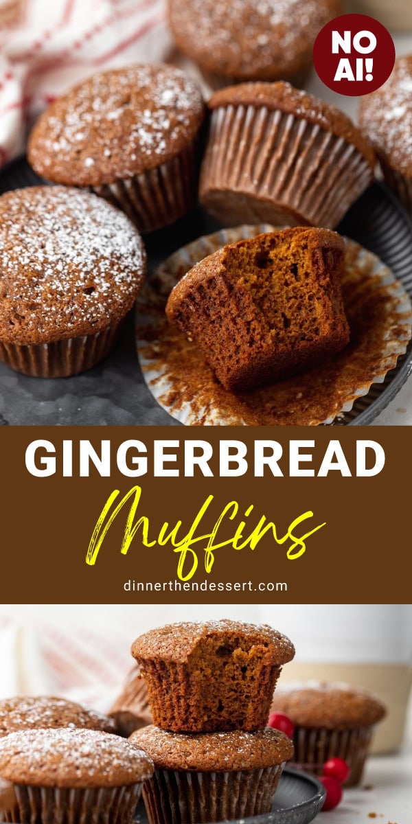 Collage with two photos of muffins