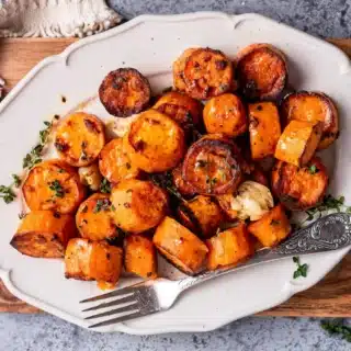 Cooked vegetables on a serving dish