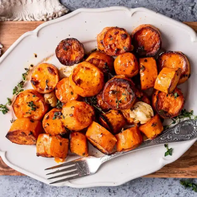 Cooked vegetables on a serving dish