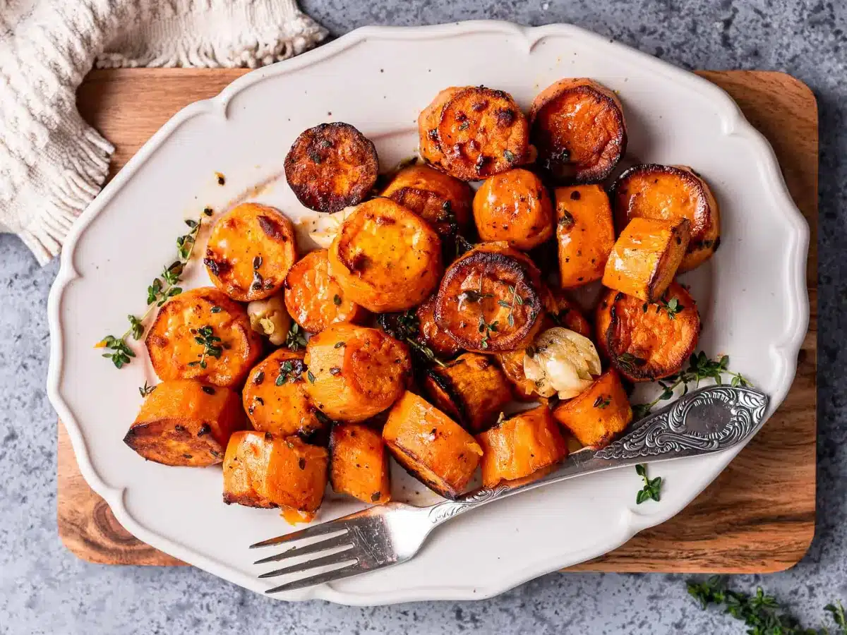 Cooked vegetables on a serving dish