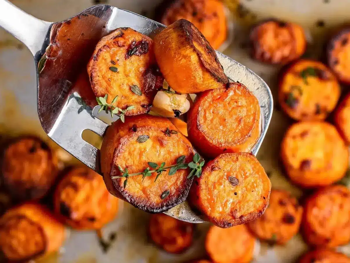 Cooked vegetables about to be served on a plate