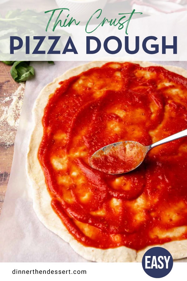 Spreading sauce over dough with title over top
