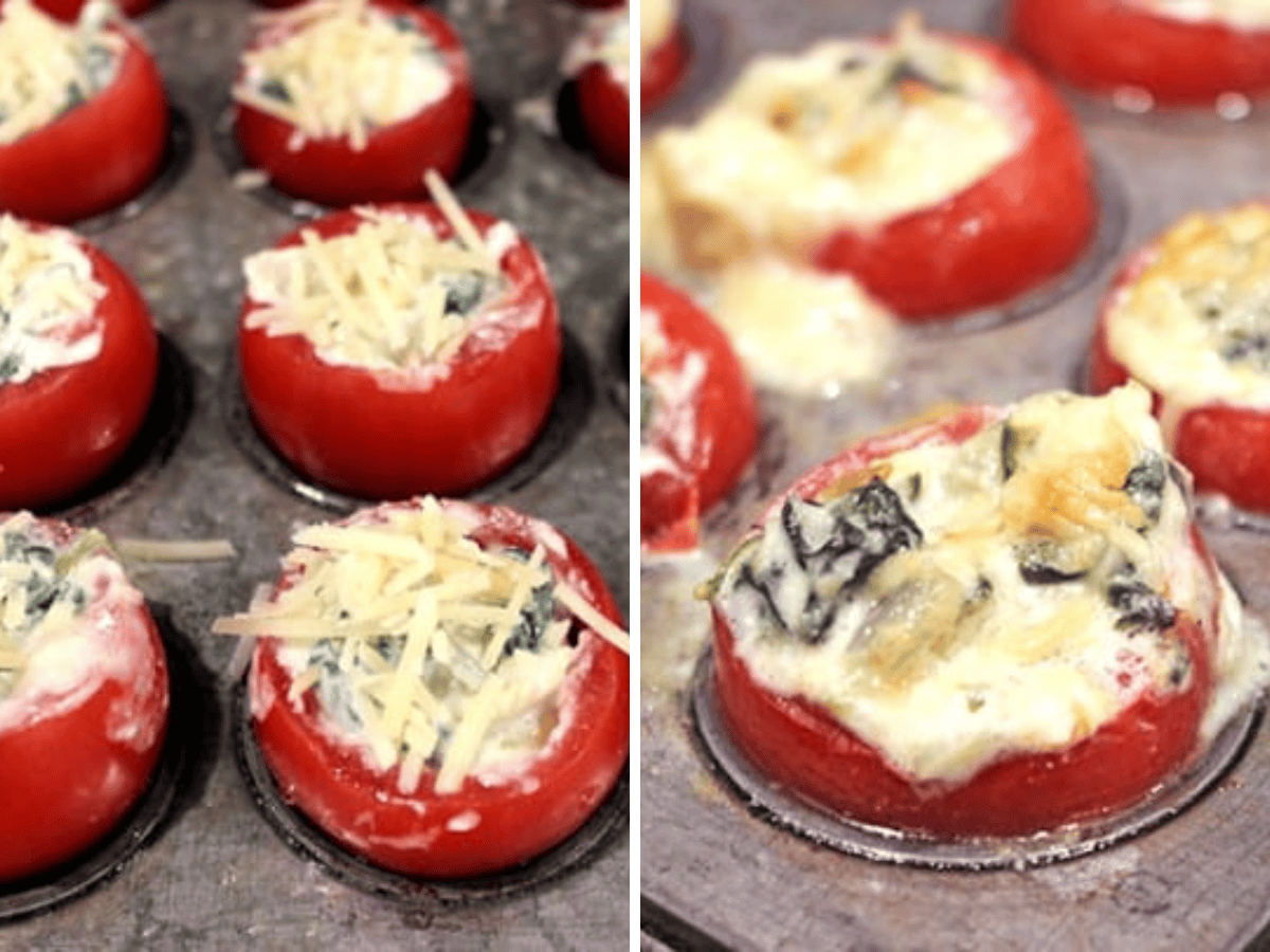 before and after collage of baking in muffin tin 