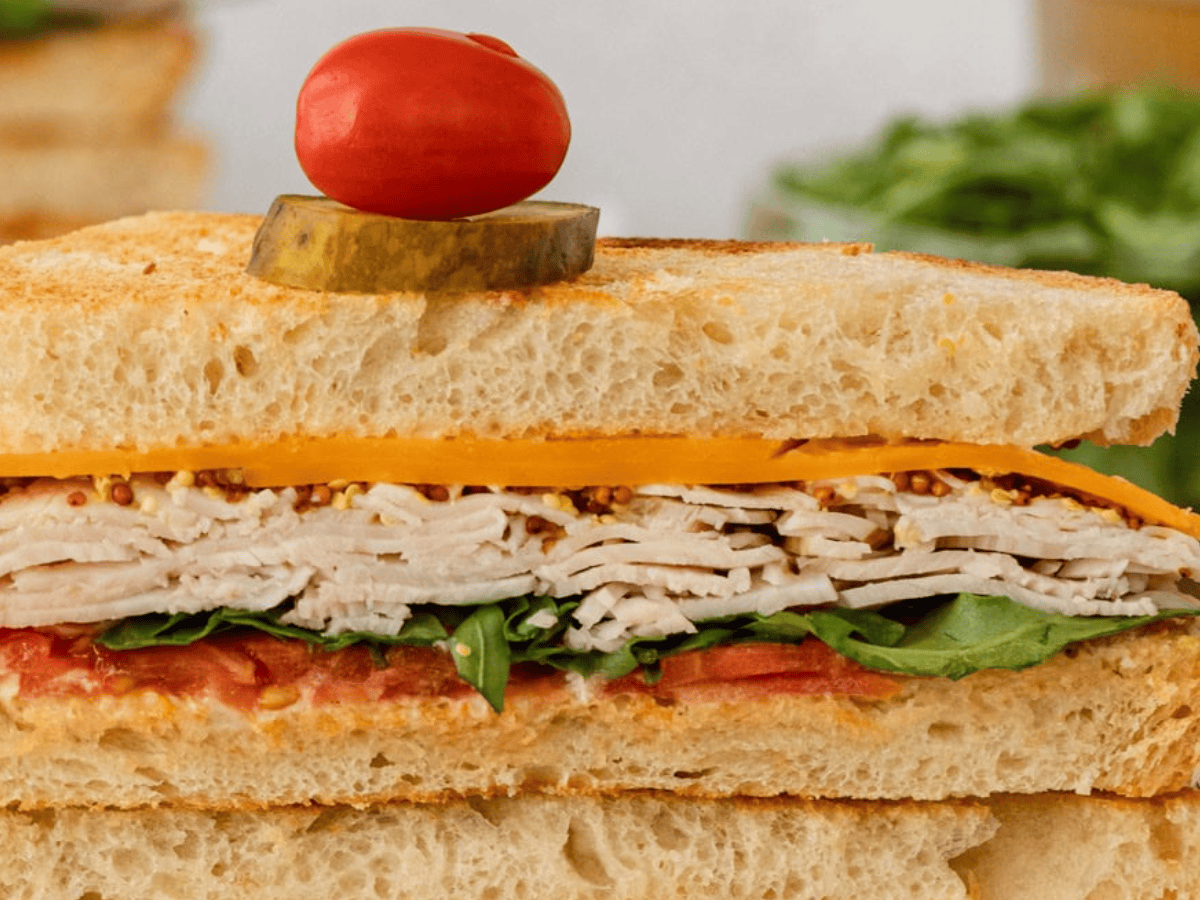 Close up of sandwich with garnish