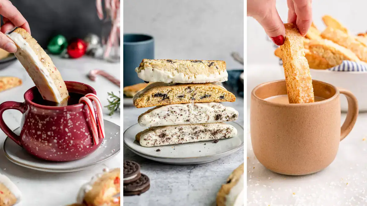 three images of biscotti cookies