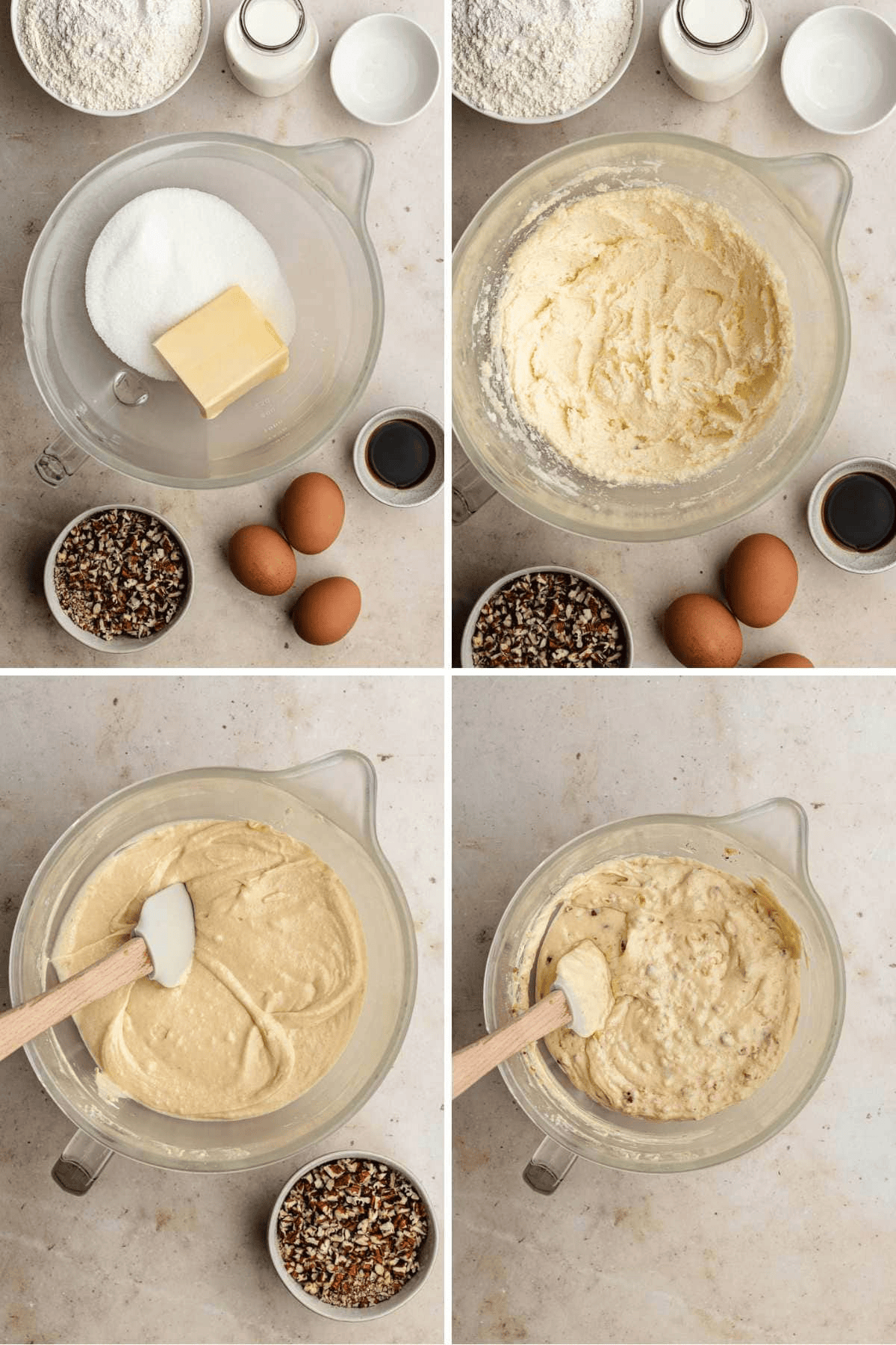 collage preparing cake batter
