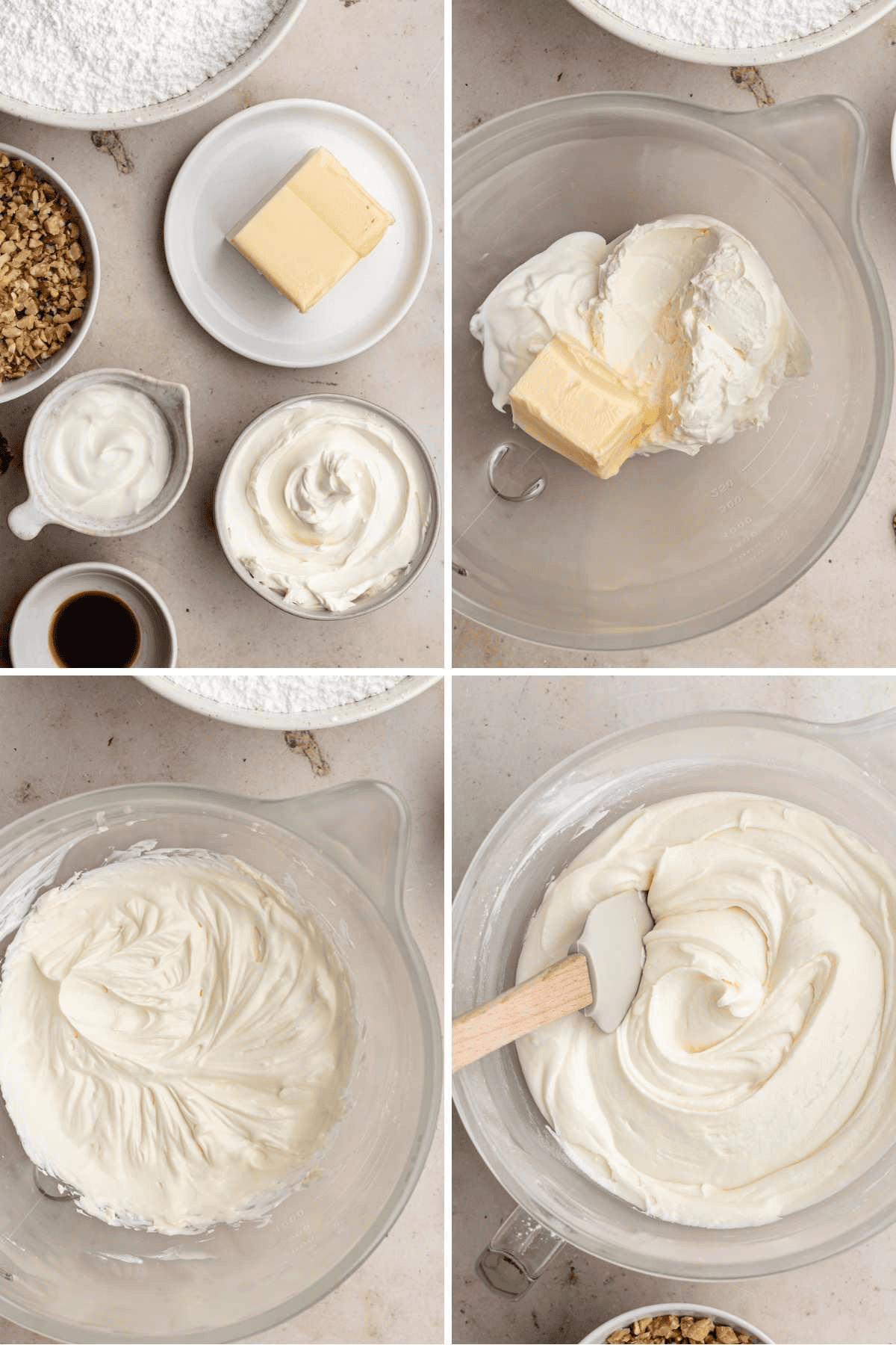 collage preparing cream cheese frosting