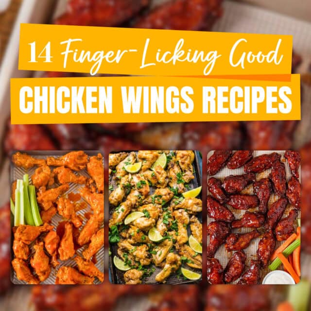 Collage of 3 separate recipe photos finished wings on tray