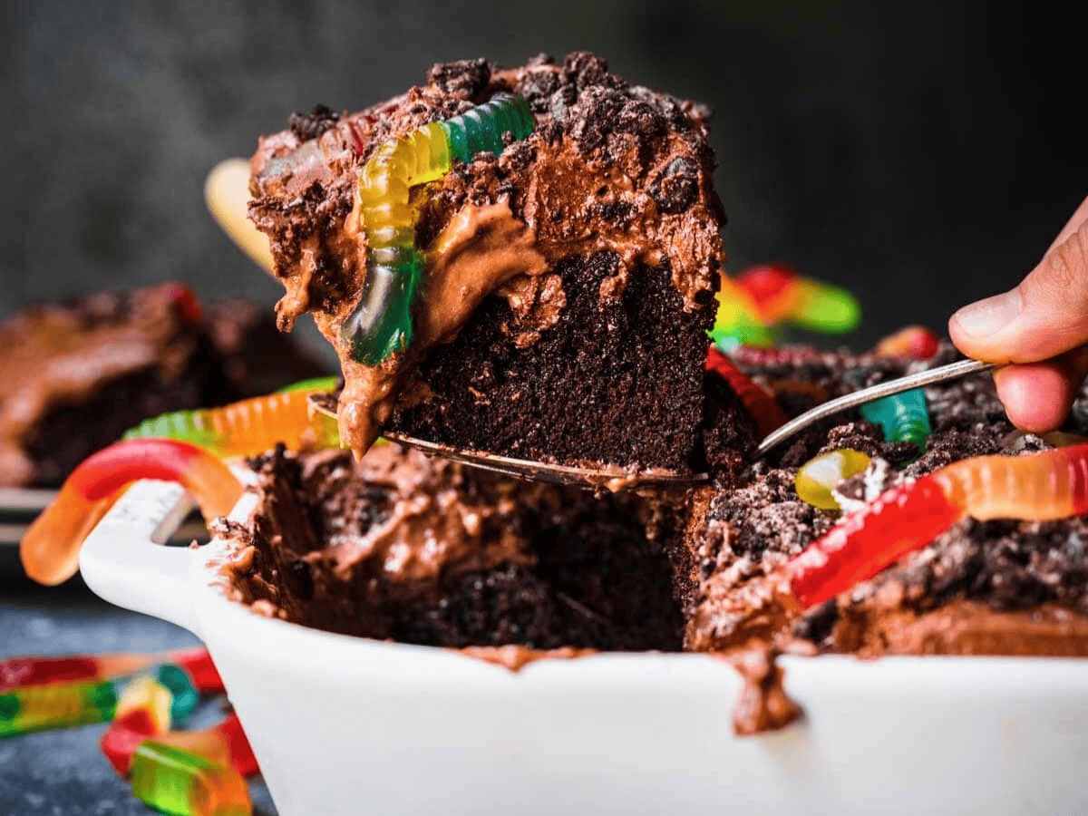 slice being taken from halloween cake