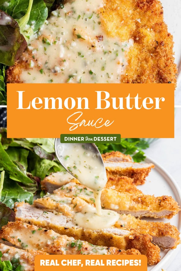 Collage with crispy chicken covered in sauce with title in a banner at the center