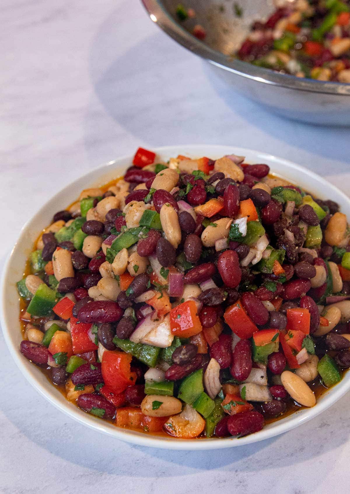 close up of bean salad in a bowl 