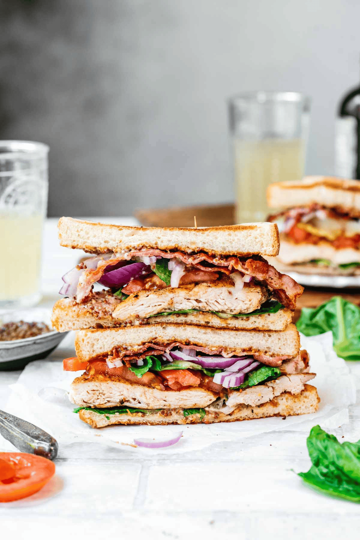 Two sandwich halves stacked on top of each other