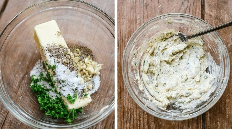 side by side of unmixed and mixed butter compound ingredients