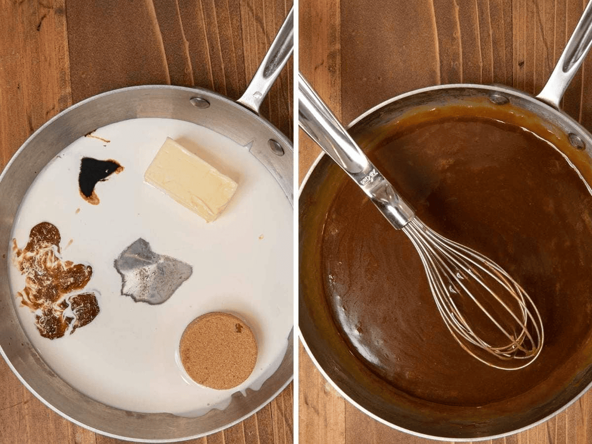 Before and after cooking toffee sauce