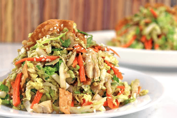Chicken salad on a white plate