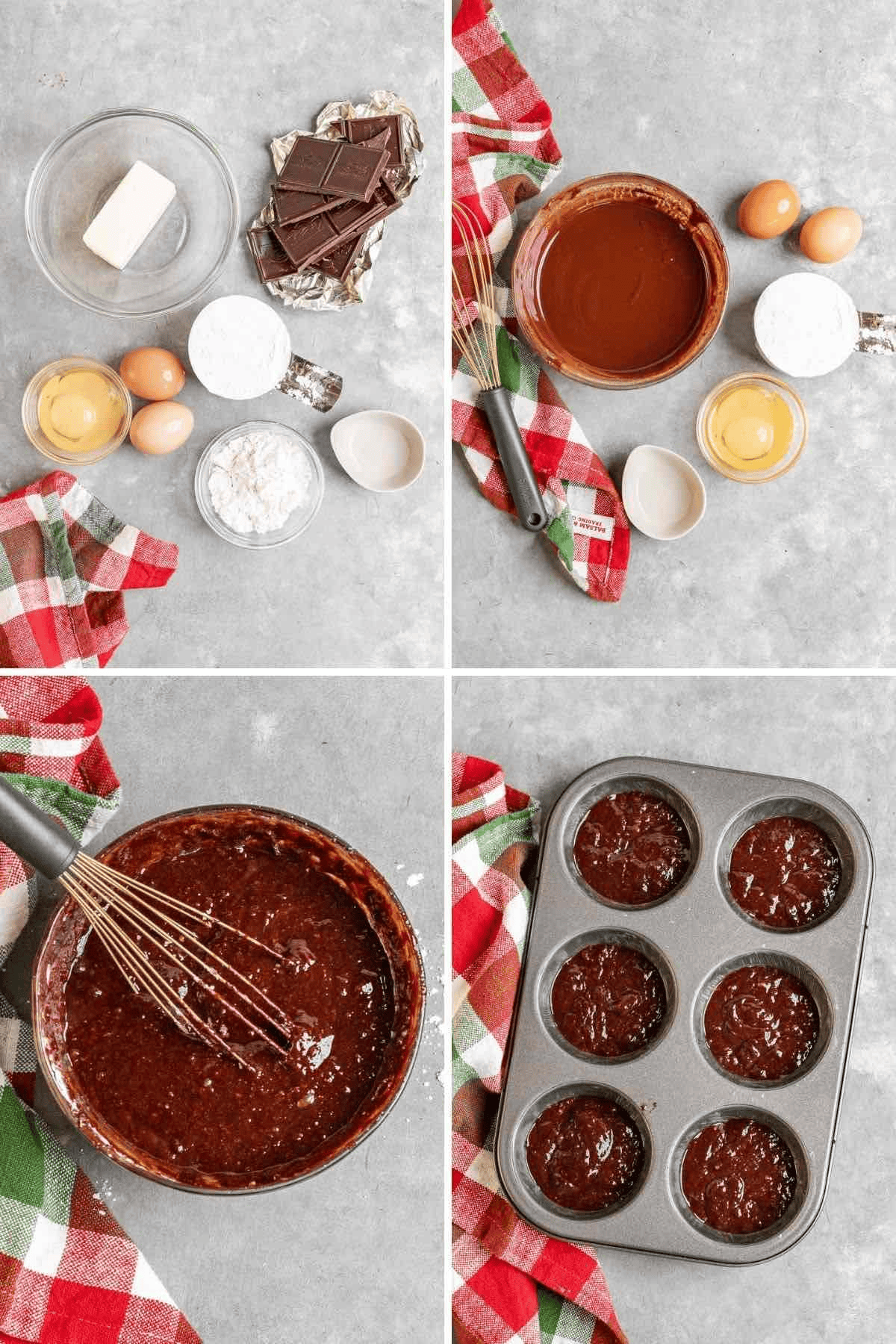 Collage with prep steps for chocolate cake batter