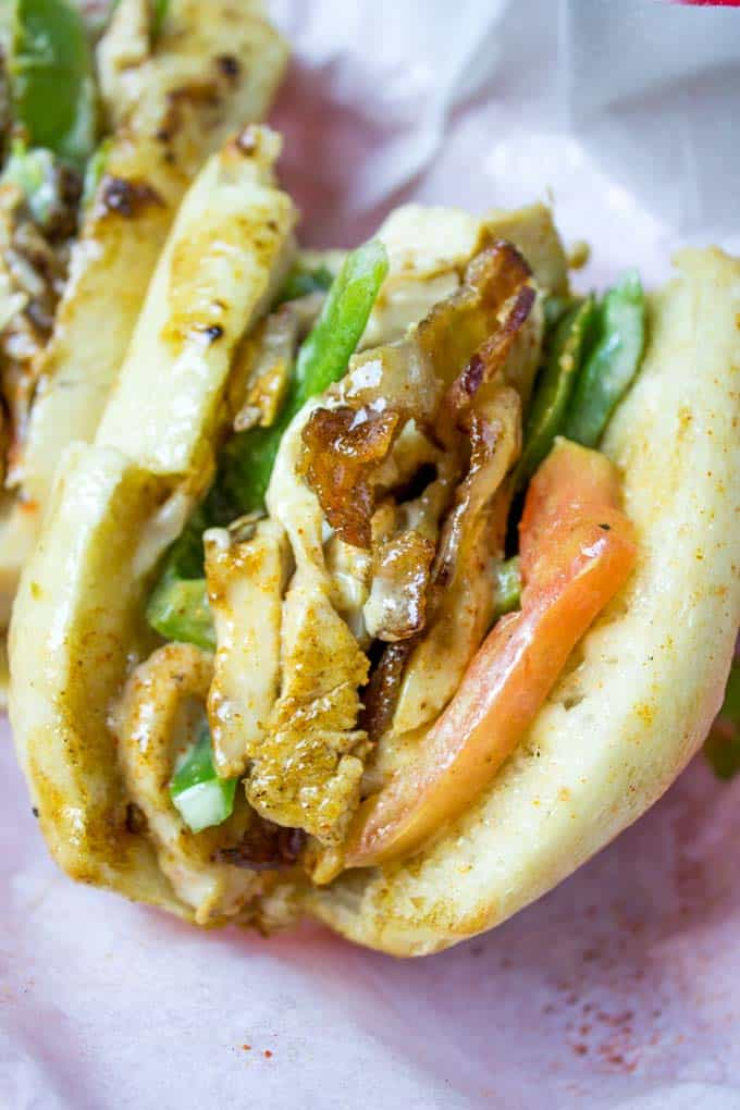 Hoagie roll with chicken and veggies