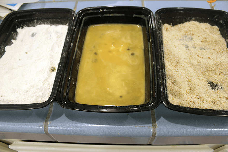 Batter station for crabcakes