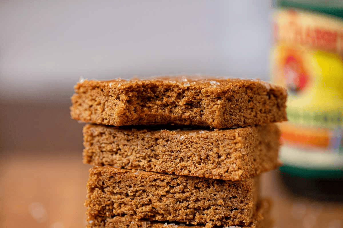 Stack ginger squares with a bite taken out