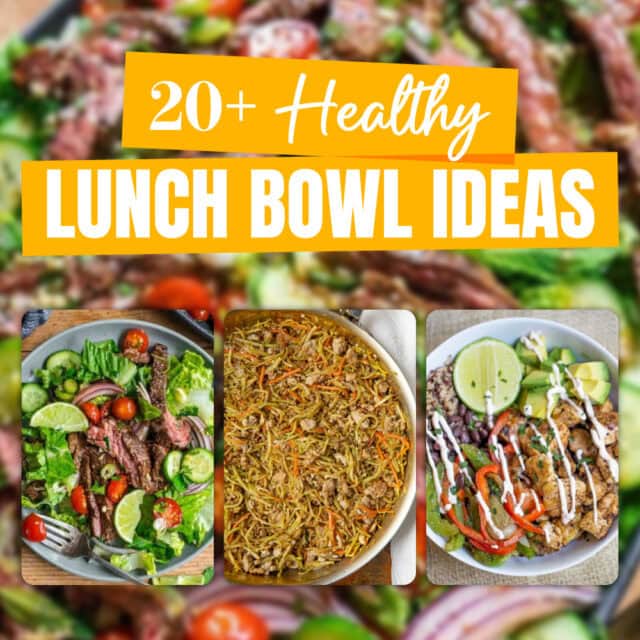 Collage of 3 plated bowl recipes