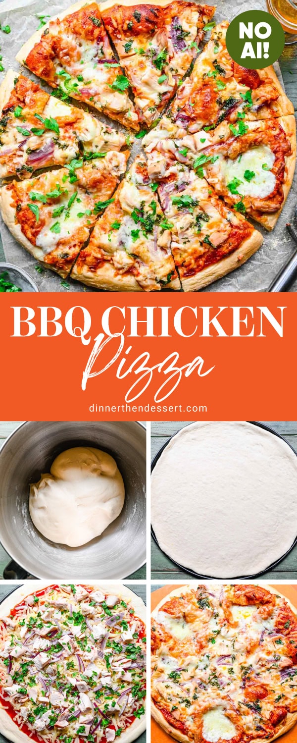 Collage of pizza on a round pan