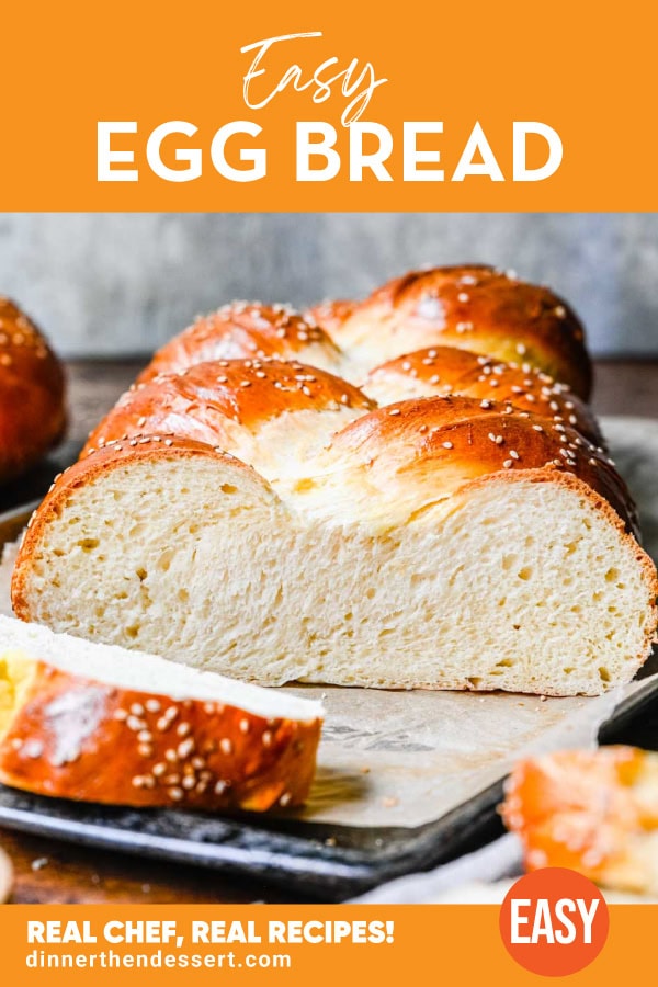 homemade bread loaf partially sliced with recipe title at the top